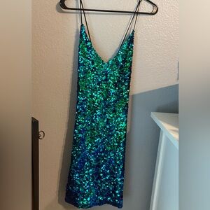 Sequined blue green formal dress